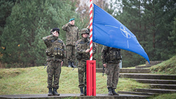 NATO flag.  Archival photo