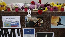 Плакаты, осуждающие атаку ВВС Турции на российский Су-24, на площади Ленина в Симферополе Плакаты, осуждающие атаку ВВС Турции на российский Су-24, на площади Ленина в Симферополе