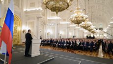 Президент России Владимир Путин во время ежегодного послания президента Российской Федерации Федеральному Собранию. Архивное фото Президент России Владимир Путин во время ежегодного послания президента Российской Федерации Федеральному Собранию. Архивное фото
