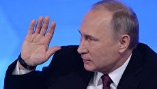 Президент РФ Владимир Путин на двенадцатой большой ежегодной пресс-конференции в Центре международной торговли на Красной Пресне. 23 декабря 2016 Президент РФ Владимир Путин на двенадцатой большой ежегодной пресс-конференции в Центре международной торговли на Красной Пресне. 23 декабря 2016