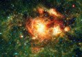 Фотография скопления звезд NGC 3603 сделанная инфракрасным космическим телескопом WISE Фотография скопления звезд NGC 3603 сделанная инфракрасным космическим телескопом WISE