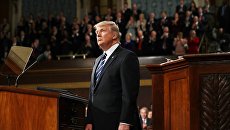 Президент США Дональд Трамп во время выступления в Конгрессе США. 28 февраля 2017 года Президент США Дональд Трамп во время выступления в Конгрессе США. 28 февраля 2017 года