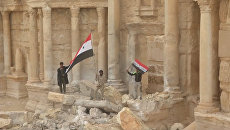 Бойцы армии САР развернули сирийские флаги в центре Древней Пальмиры Бойцы армии САР развернули сирийские флаги в центре Древней Пальмиры