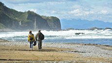 Мыс Столбчатый на берегу Охотского моря на западе острова Кунашир Большой Курильской гряды Мыс Столбчатый на берегу Охотского моря на западе острова Кунашир Большой Курильской гряды