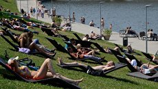 Москвичи в выходной день отдыхают на Воробьевых горах. Архивное фото Москвичи в выходной день отдыхают на Воробьевых горах. Архивное фото