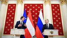 Президент РФ Владимир Путин и канцлер Австрии Себастьян Курц во время встречи. 28 февраля 2018 Президент РФ Владимир Путин и канцлер Австрии Себастьян Курц во время встречи. 28 февраля 2018