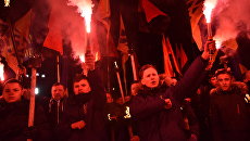 Участники факельного шествия активистов праворадикальных организаций во Львове. 4 марта 2018 Участники факельного шествия активистов праворадикальных организаций во Львове. 4 марта 2018