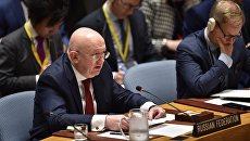 Постпред РФ при ООН Василий Небензя на заседании Совета Безопасности ООН в Нью-Йорке. 14 апреля 2018 Постпред РФ при ООН Василий Небензя на заседании Совета Безопасности ООН в Нью-Йорке. 14 апреля 2018
