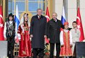 Президент РФ Владимир Путин и президент Турецкой Республики Реджеп Тайип Эрдоган на церемонии запуска строительства первого энергоблока атомной электростанции (АЭС) Аккую Президент РФ Владимир Путин и президент Турецкой Республики Реджеп Тайип Эрдоган на церемонии запуска строительства первого энергоблока атомной электростанции (АЭС) Аккую