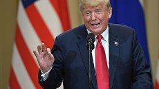 Президент США Дональд Трамп на совместной с президентом РФ Владимиром Путиным пресс-конференции по итогам встречи в Хельсинки. 16 июля 2018 Президент США Дональд Трамп на совместной с президентом РФ Владимиром Путиным пресс-конференции по итогам встречи в Хельсинки. 16 июля 2018