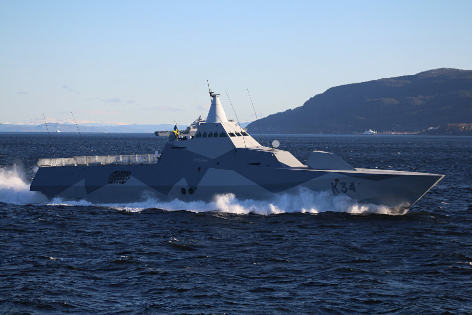 Шведский корвет HSwMS Nyköping во время совместных учений войск НАТО Trident Juncture 2018 в Норвегии
