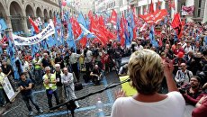 Манифестация против экономических мер правительства в Риме Манифестация против экономических мер правительства в Риме